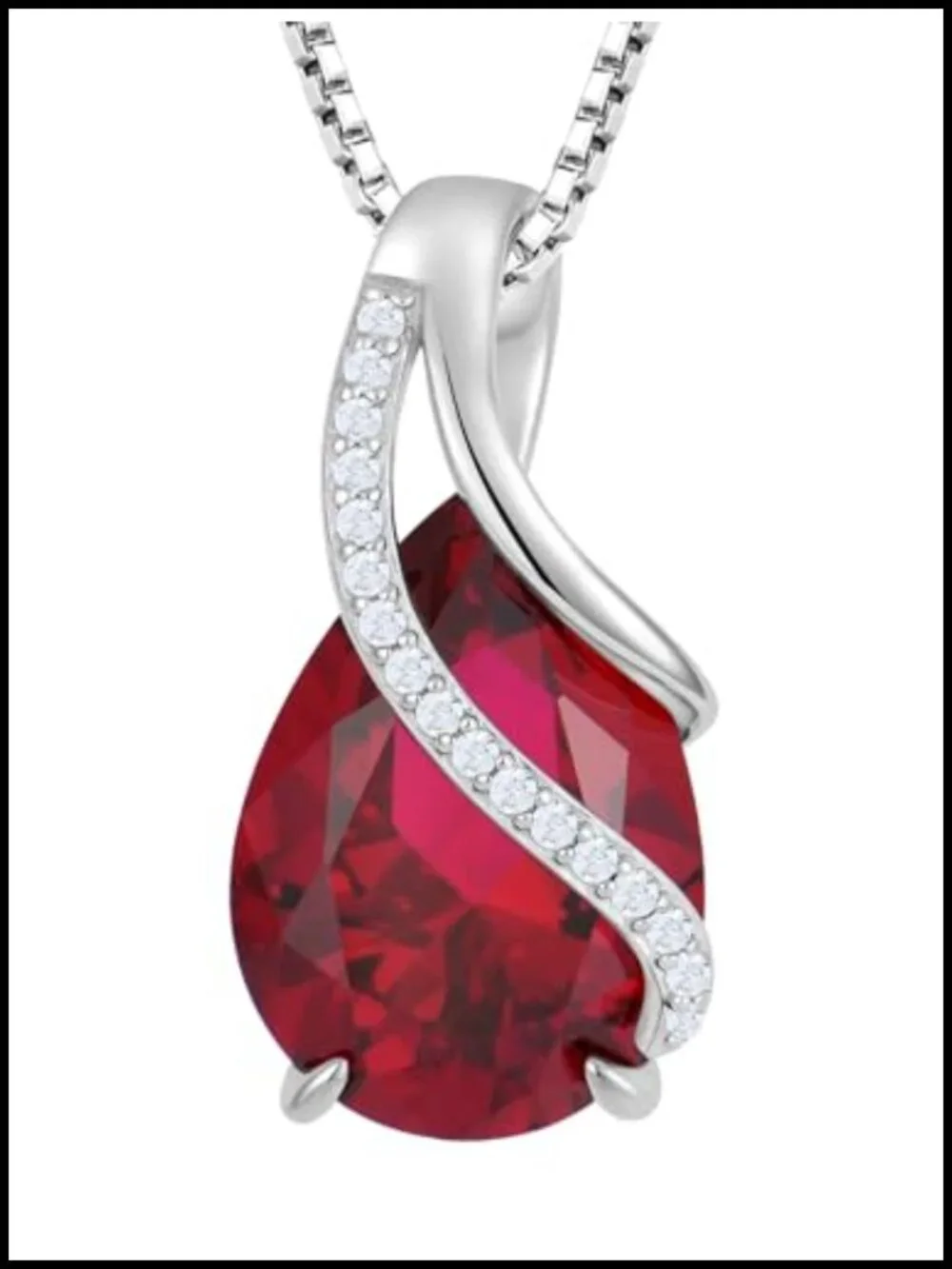 Sterling Silver Teardrop Pendant Necklace with Created Ruby Birthstone